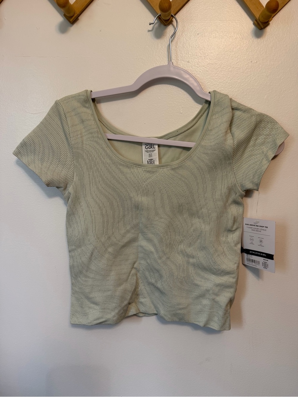 Athleta Girl Kids Pullover Rise Above Rib Cropped Top Short Sleeve NWT Size XL